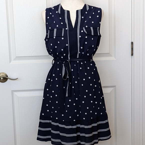 Monteau Dresses Monteau Los Angeles Navy Blue W Polka Dots